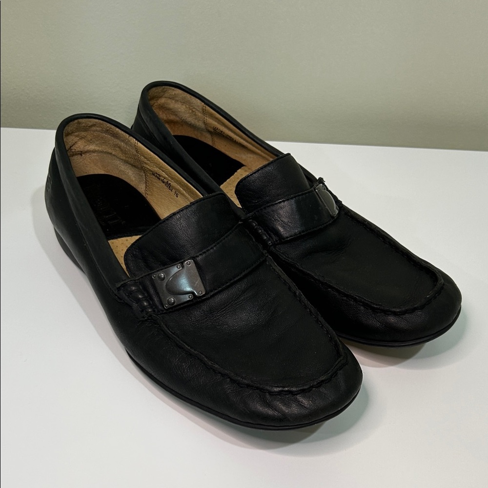 Born M3262 Men’s 10 Black Leather Driving Moc Loafers Slip On Shoes
